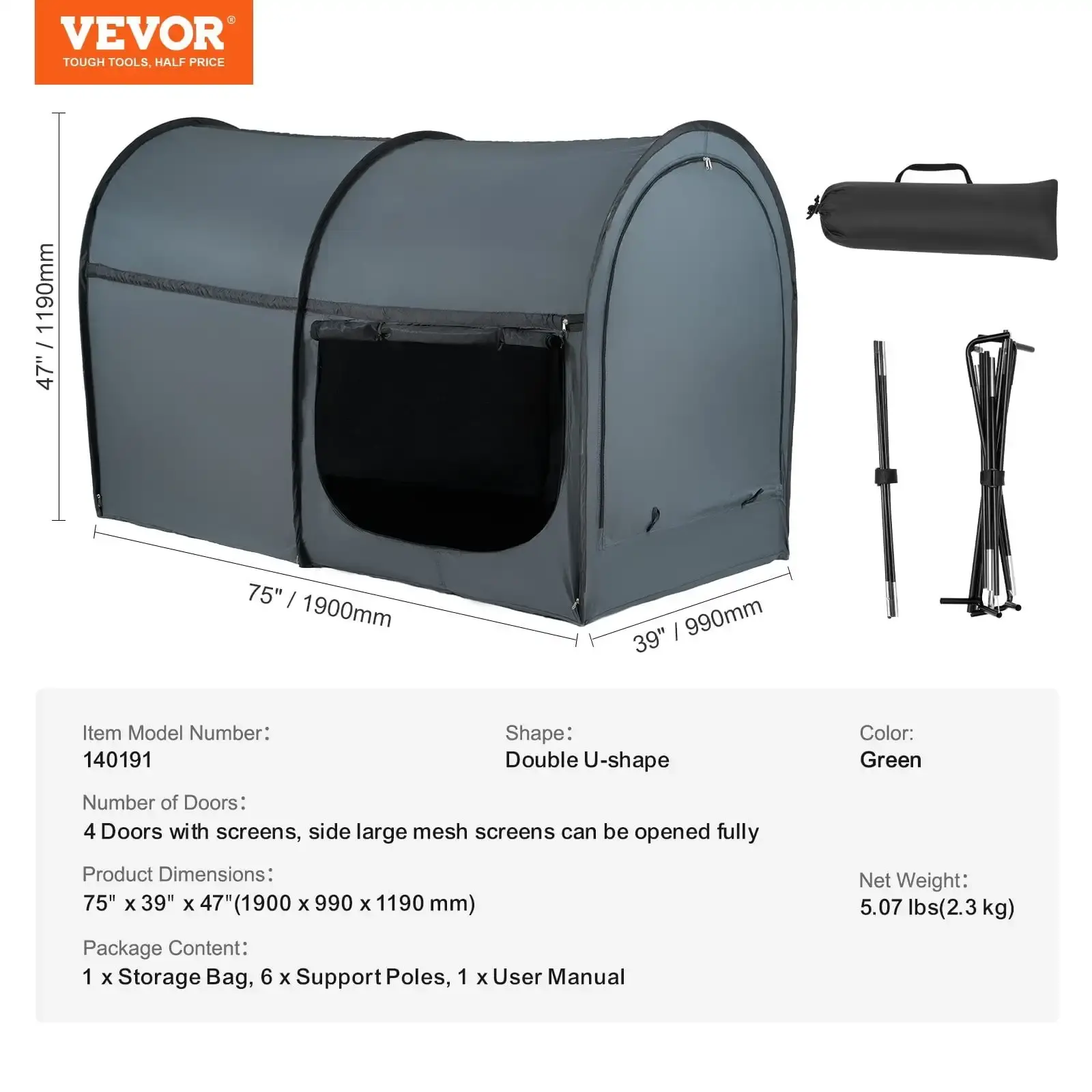 4 Doors Bed Tent Breathable Tent Light Blackout with 0.28 in Fiber Poles