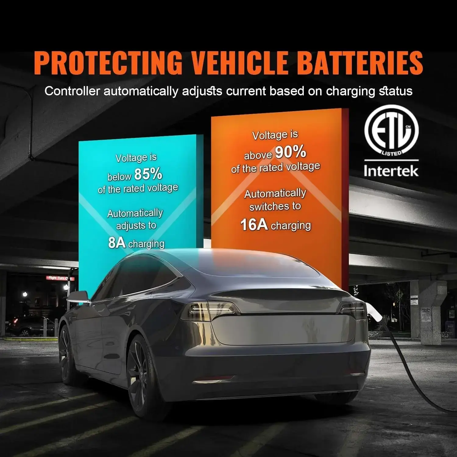 Level 1+2 Portable EV Charger, 16 Amp 120V or 240V, Electric Vehicle Charger with 28-Foot Charging Cable NEMA 6-20P Plug