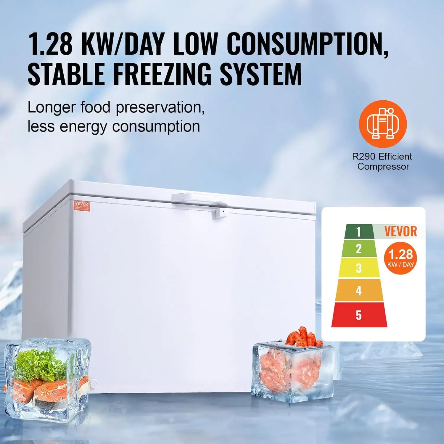 Chest Freezer, 12.8 Cu.ft / 345 L Large Deep Freezer & 4 Removable Baskets, Freestanding Top Open Door Commercial Chest Freezers