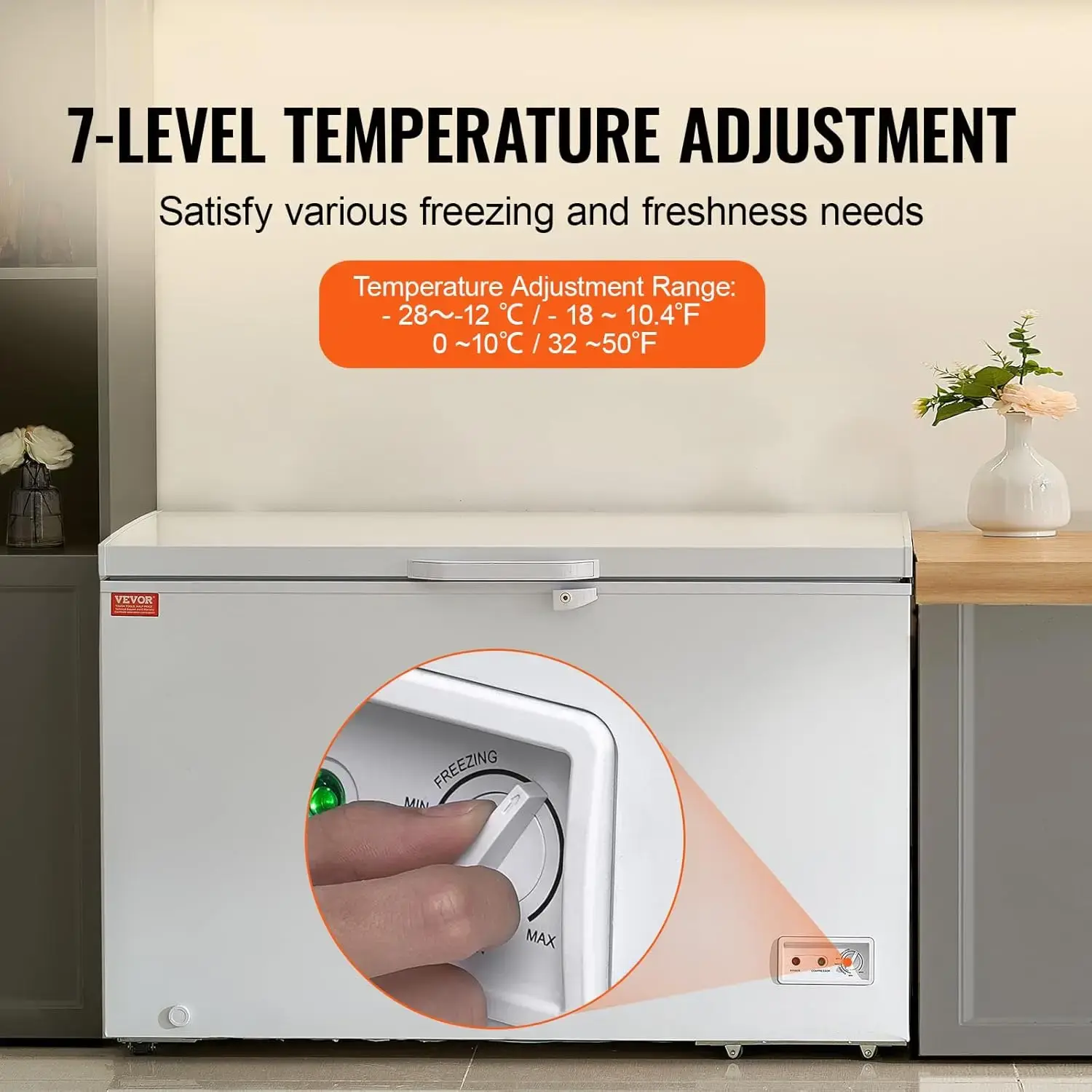 Chest Freezer, 12.8 Cu.ft / 345 L Large Deep Freezer & 4 Removable Baskets, Freestanding Top Open Door Commercial Chest Freezers