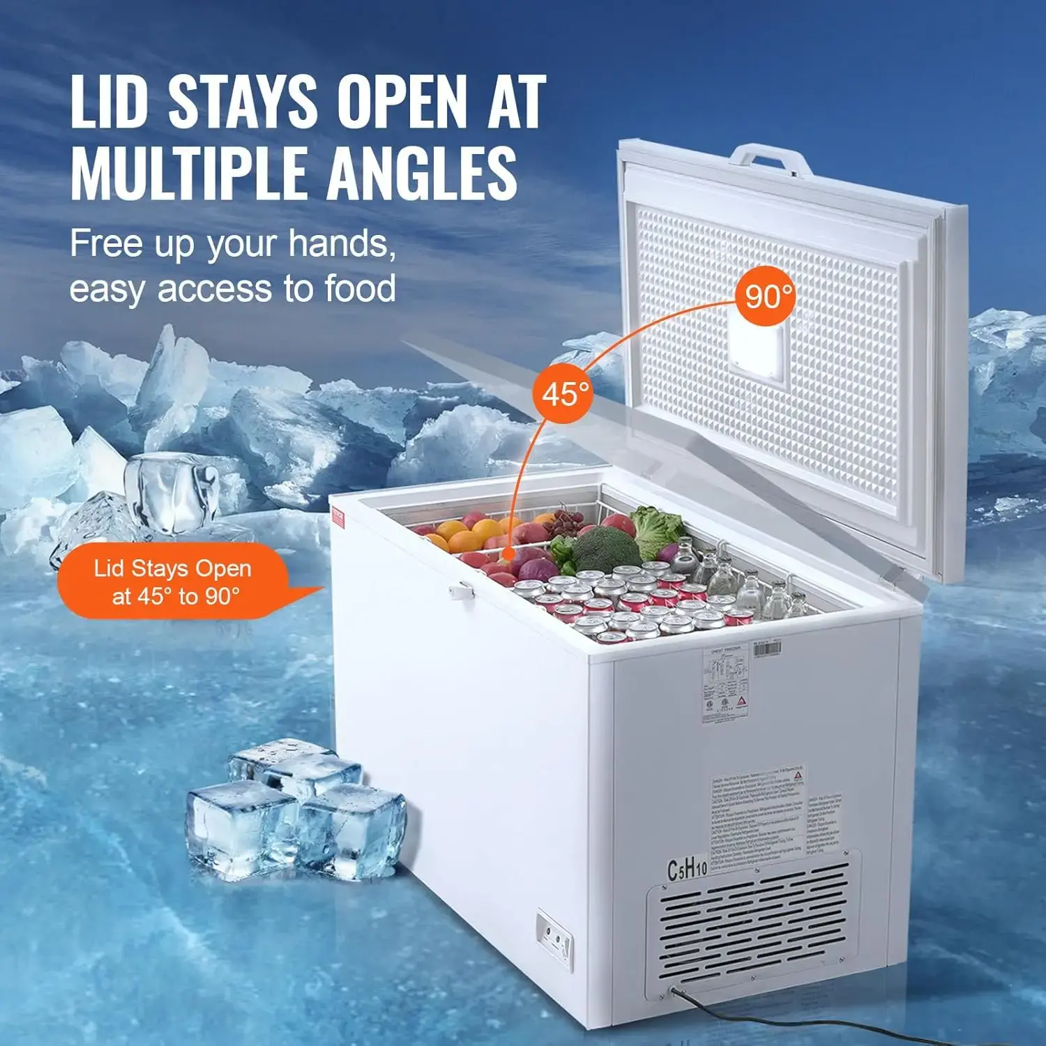 Chest Freezer, 12.8 Cu.ft / 345 L Large Deep Freezer & 4 Removable Baskets, Freestanding Top Open Door Commercial Chest Freezers