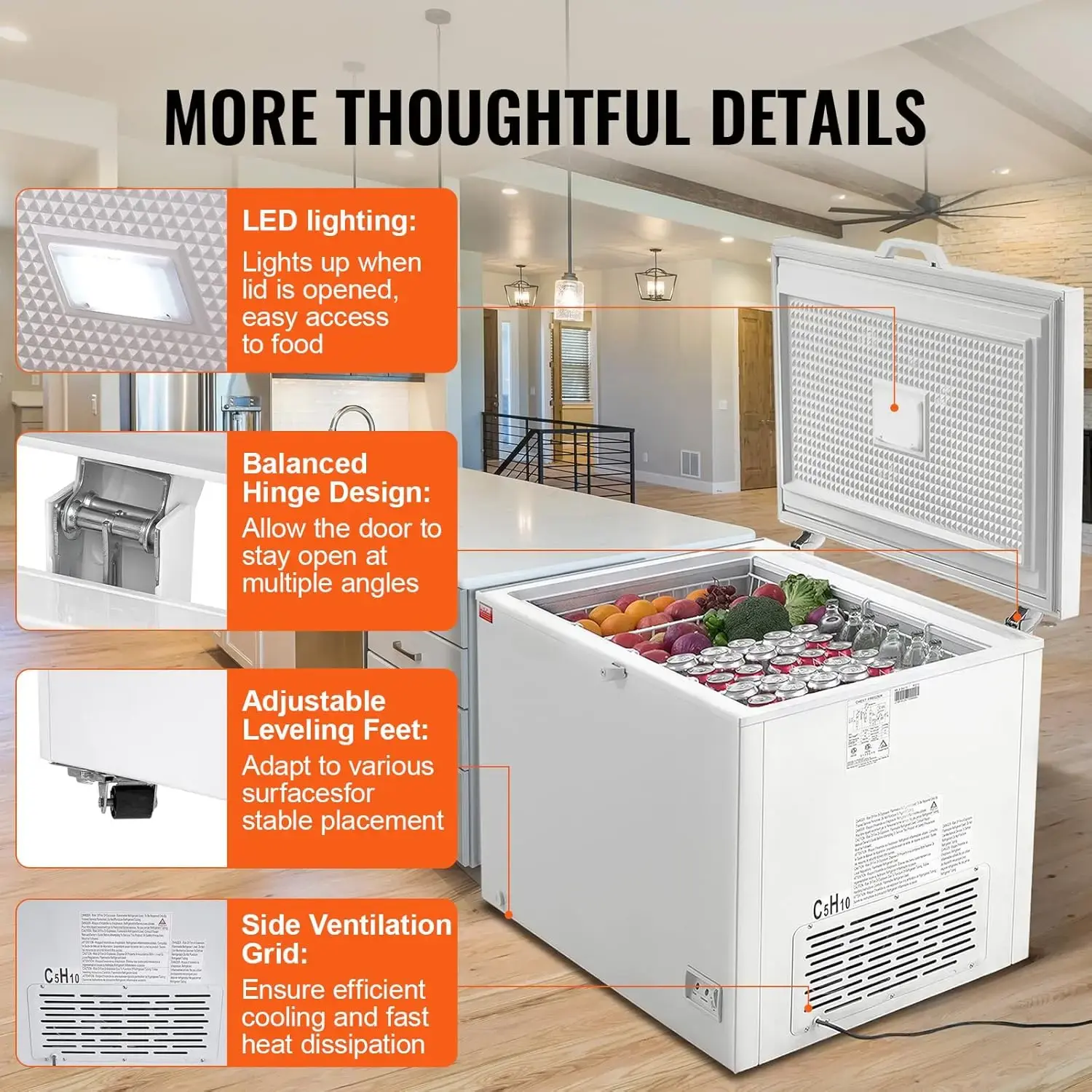 Chest Freezer, 12.8 Cu.ft / 345 L Large Deep Freezer & 4 Removable Baskets, Freestanding Top Open Door Commercial Chest Freezers