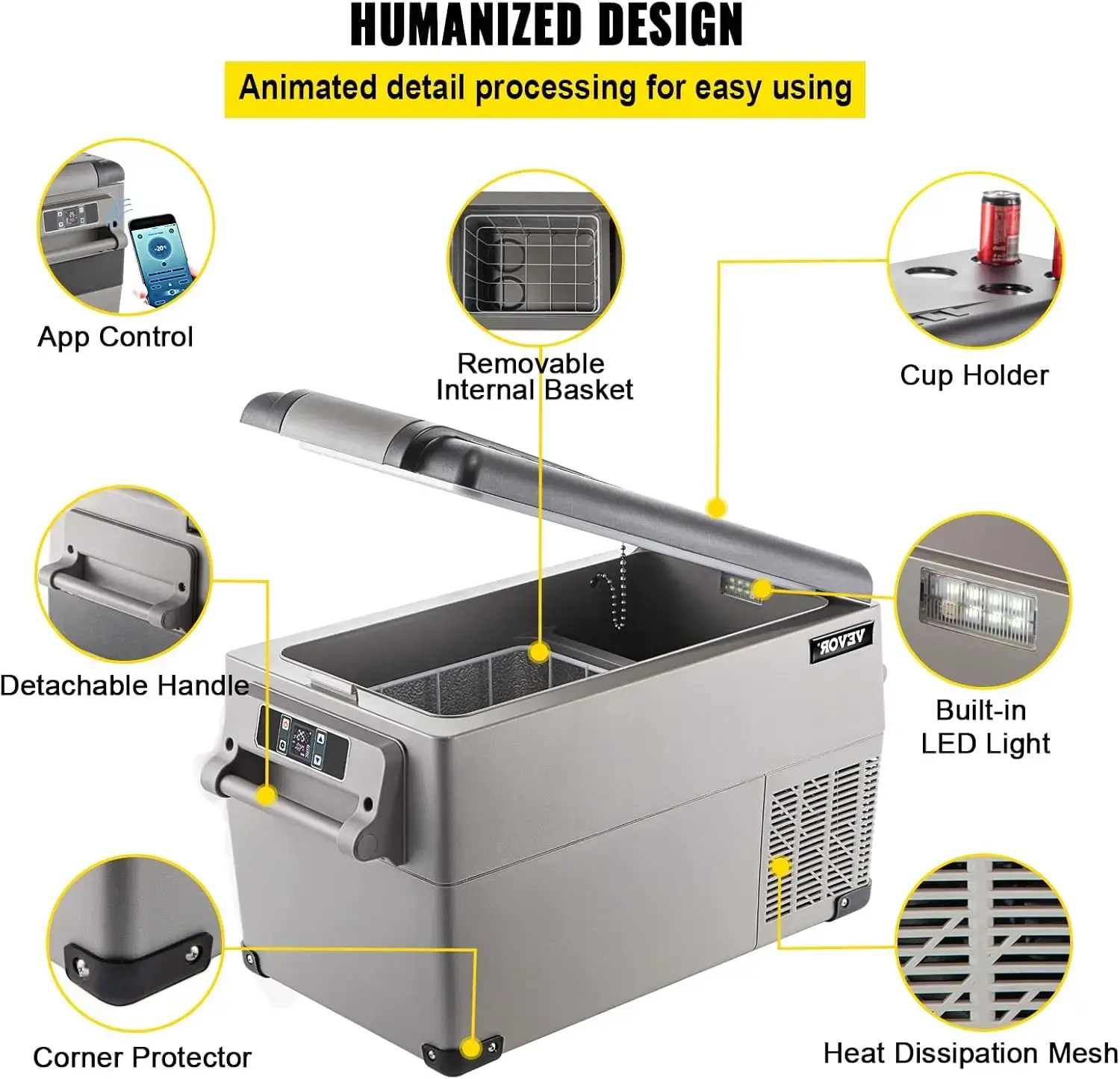 37 Qt(35L) Portable Refrigerator, 12/24V DC & 110-240V AC, 35L Capacity, Compressor Cooled, -468, Car Refrigerator for Camping