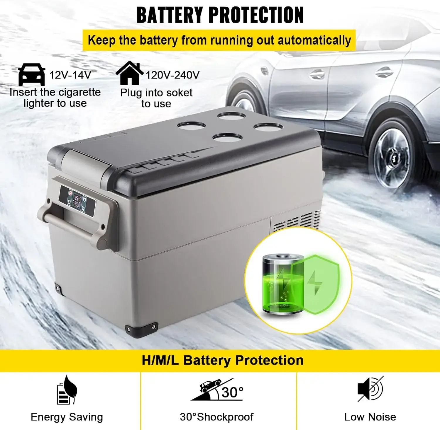 37 Qt(35L) Portable Refrigerator, 12/24V DC & 110-240V AC, 35L Capacity, Compressor Cooled, -468, Car Refrigerator for Camping