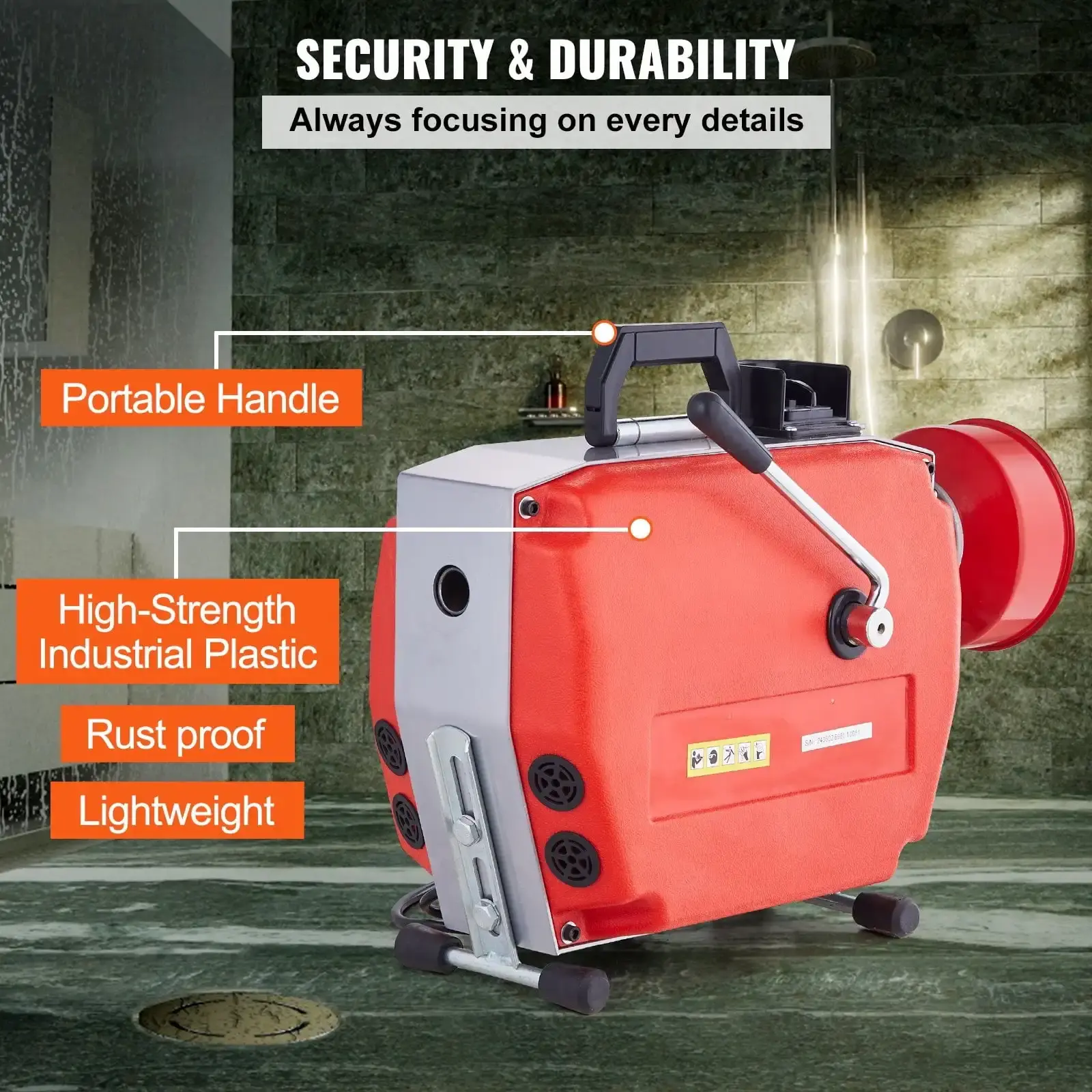 Drain Cleaner Machine 120FT x 7/8" 420W Sewer Snake Auger Manual Feed