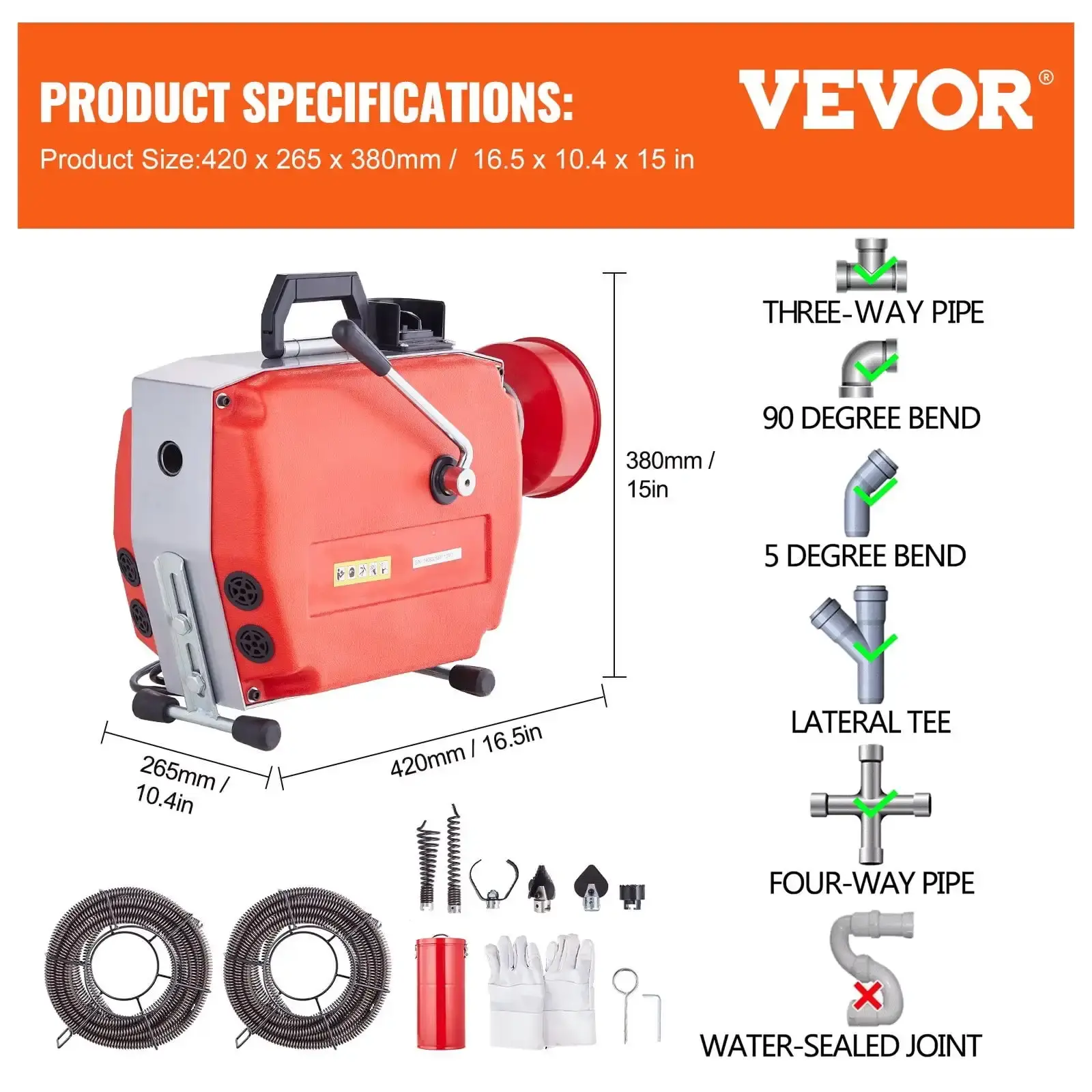 Drain Cleaner Machine 120FT x 7/8" 420W Sewer Snake Auger Manual Feed