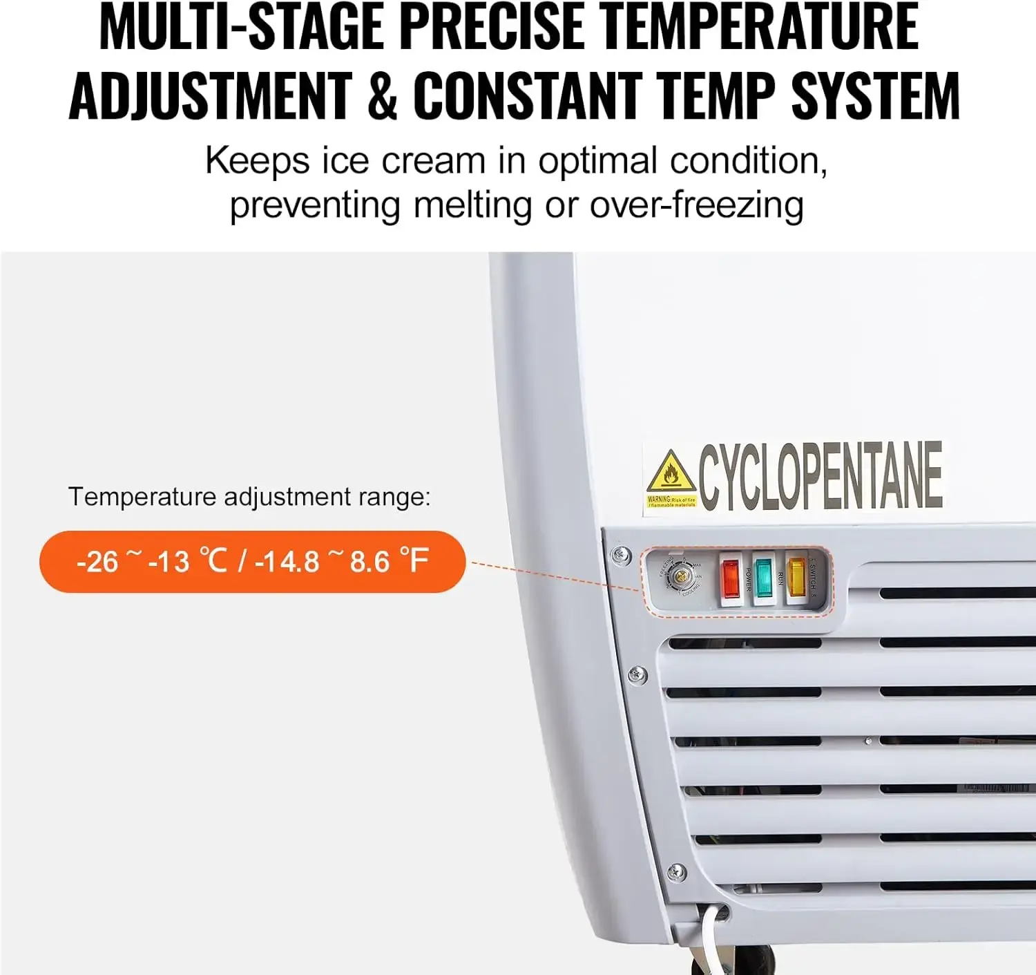 Commercial Ice Cream Display Case, 12.8 Cu.ft Chest Freezer, Mobile Glass Top Deep Freezer, Restaurant Gelato Dipping Cabinet