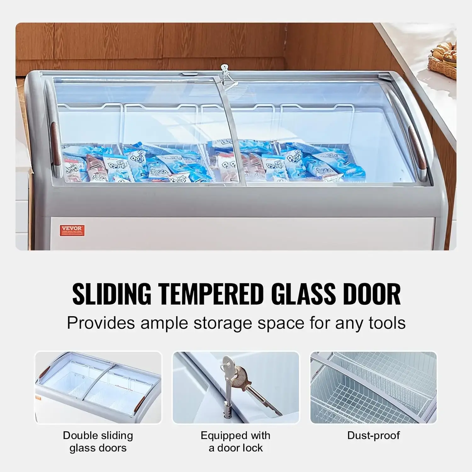 Commercial Ice Cream Display Case, 12.8 Cu.ft Chest Freezer, Mobile Glass Top Deep Freezer, Restaurant Gelato Dipping Cabinet