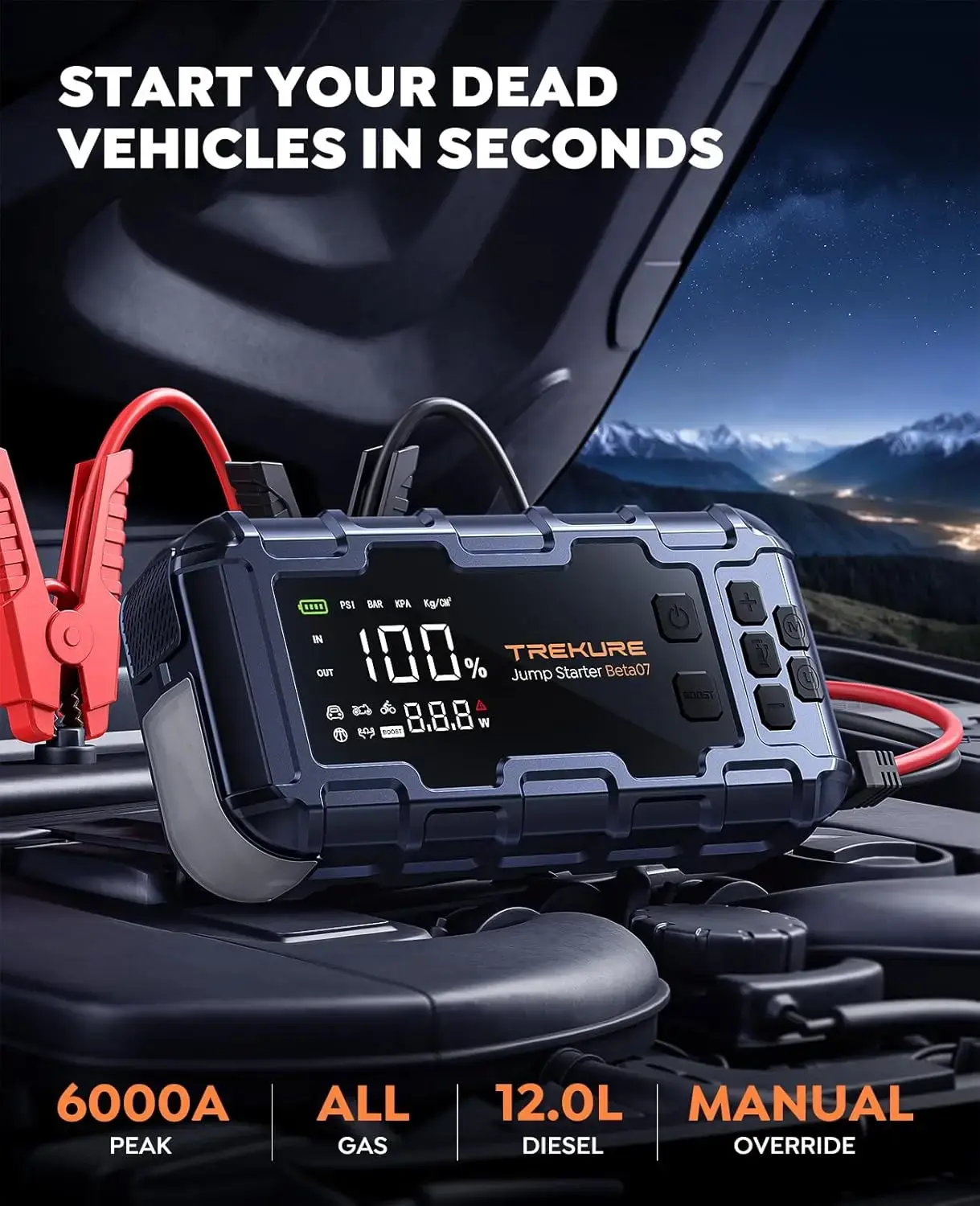 10-in-1 Car Battery Jump Starter with Air Compressor 6000A 160PSI 45W Charger, Car Jump Starter Jump Box (All Gas 12L Diesel)