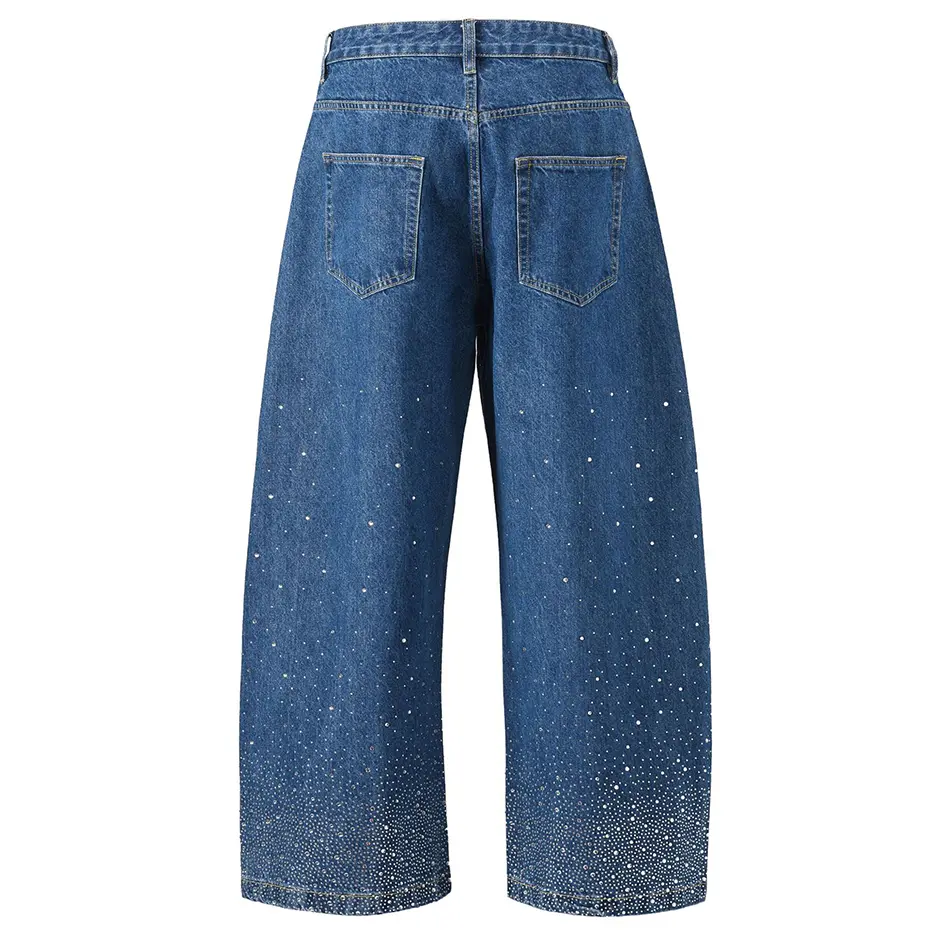 Diamond Rhinestone Jeans Men's Streetwear Harajuku Hip Hop Baggy Jeans Black Blue Loose Wide Leg Denim Pants