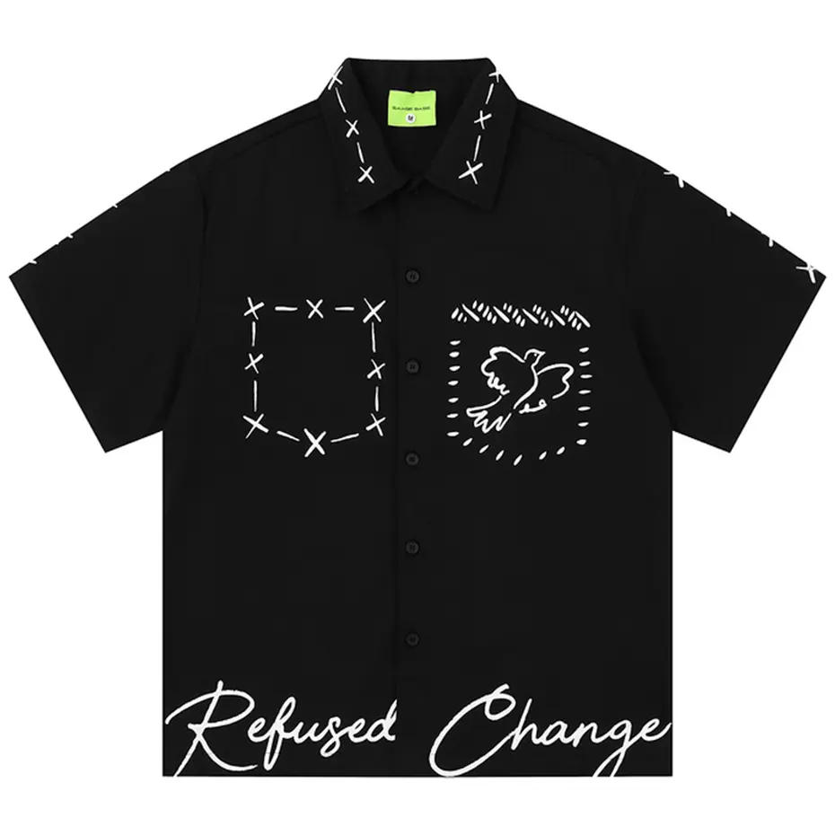 Streetwear Harajuku Hip Hop Shirts Men Summer Casual Loose Short Sleeve Shirts Button Up Blouse Shirts