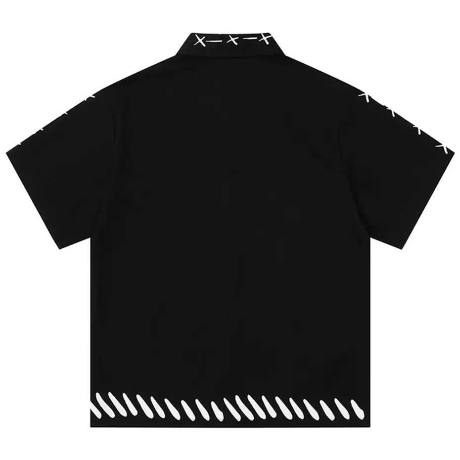 Streetwear Harajuku Hip Hop Shirts Men Summer Casual Loose Short Sleeve Shirts Button Up Blouse Shirts