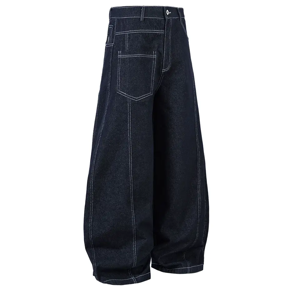 Men's Hi Street Wide Leg Jeans Blue Baggy Jeans Loose Casual Denim Pants Streetwear Harajuku Hip Hop Jeans for Male 2025