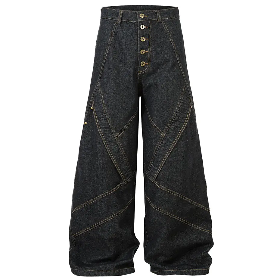 Irregular Patchwork Baggy Jeans Black Loose Wide Leg Denim Pants Men Streetwear Harajuku Hip Hop Jeans
