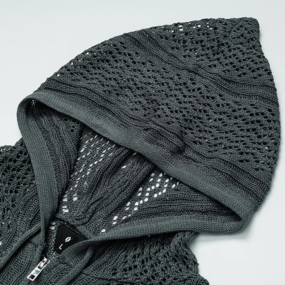 Hollow Out Hooded Sweaters Streetwear Harajuku Hip Hop Oversized Sweaters Knitted Cardigan Loose Casual Sweaters