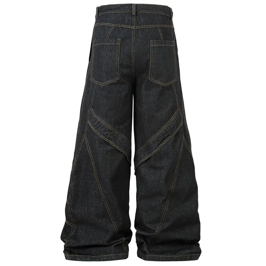 Irregular Patchwork Baggy Jeans Black Loose Wide Leg Denim Pants Men Streetwear Harajuku Hip Hop Jeans
