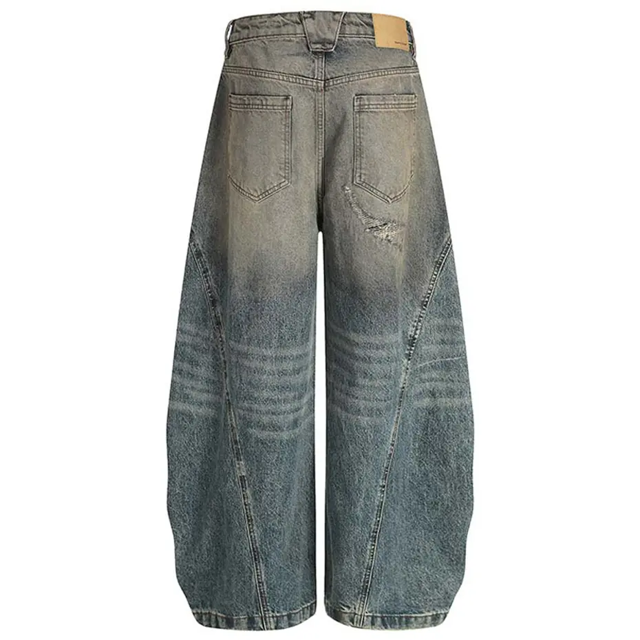 Vintage Ripped Baggy Jeans Men Blue Loose Wide Leg Denim Pants Streetwear Harajuku Hip Hop Jeans