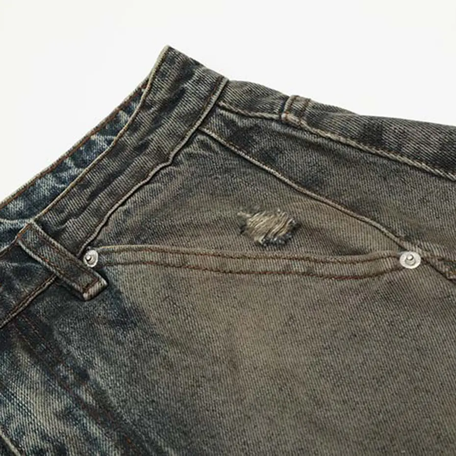 Vintage Ripped Baggy Jeans Men Blue Loose Wide Leg Denim Pants Streetwear Harajuku Hip Hop Jeans