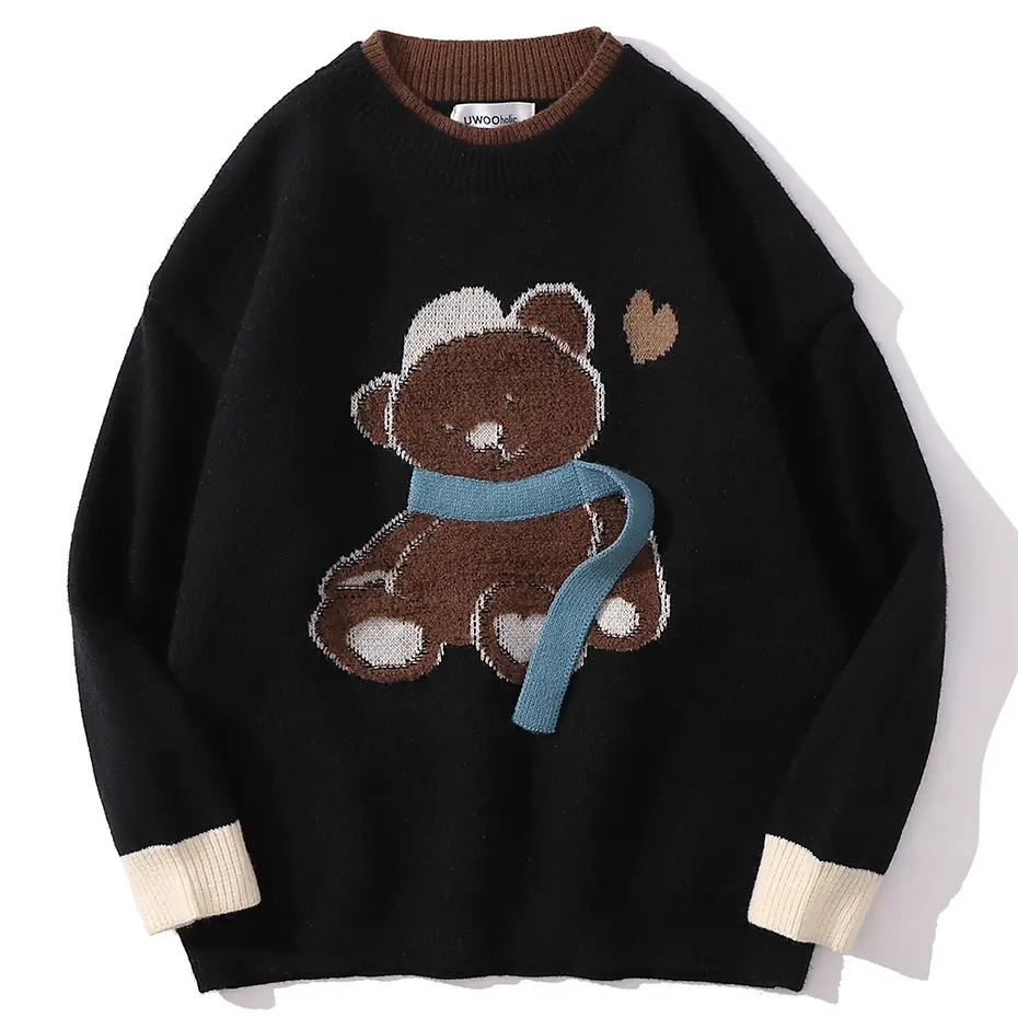 Bear Graphic Sweaters Japan Style Oversized Pullover Sweaters knitted Jumper Streetwear Harajuku Hip Hop Sweaters