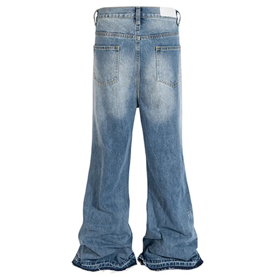 Blue Ripped Flared Jeans Fashion Distressed Loose Denim Pants Luxury Designer Jeans Trousers