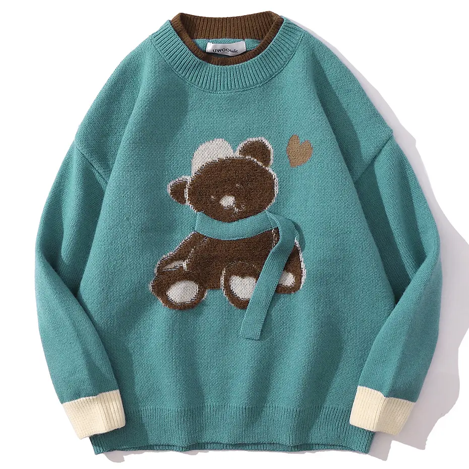 Bear Graphic Sweaters Japan Style Oversized Pullover Sweaters knitted Jumper Streetwear Harajuku Hip Hop Sweaters