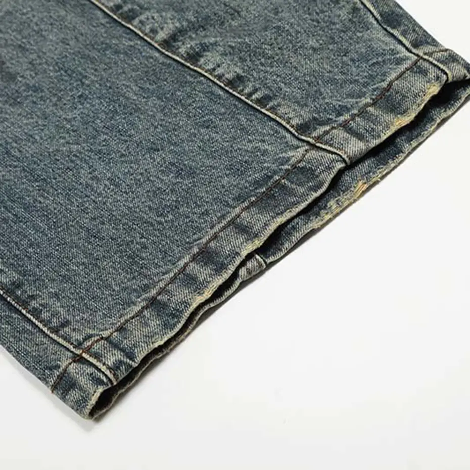 Vintage Ripped Baggy Jeans Men Blue Loose Wide Leg Denim Pants Streetwear Harajuku Hip Hop Jeans