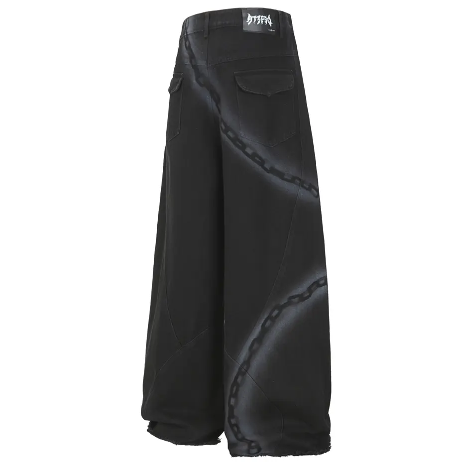 Chain Graphic Baggy Jeans Black Loose Wide Leg Denim Pants Men's Streetwear Harajuku Oversized Hip Hop Jeans