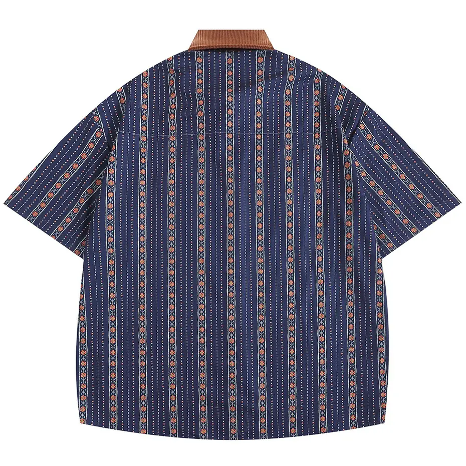 Cartoon Embroidery Vintage Shirts Japanese Harajuku Shirts Summer Loose Short Sleeve Button Up Blouse Y2K Shirts