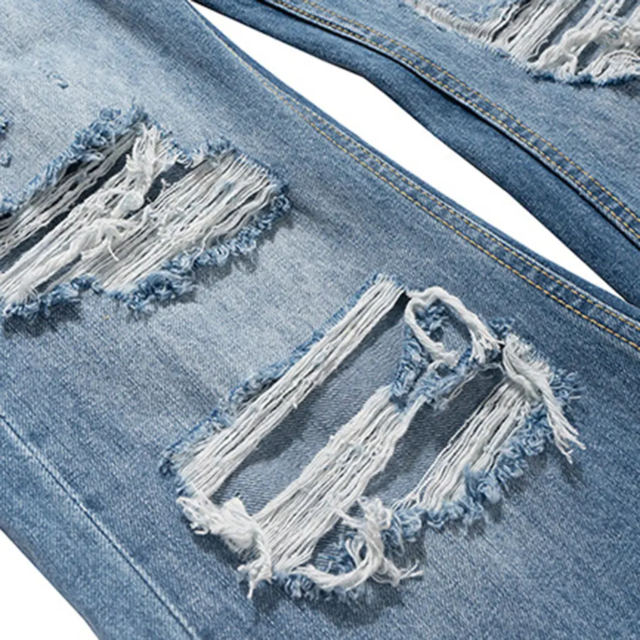Blue Ripped Flared Jeans Fashion Distressed Loose Denim Pants Luxury Designer Jeans Trousers