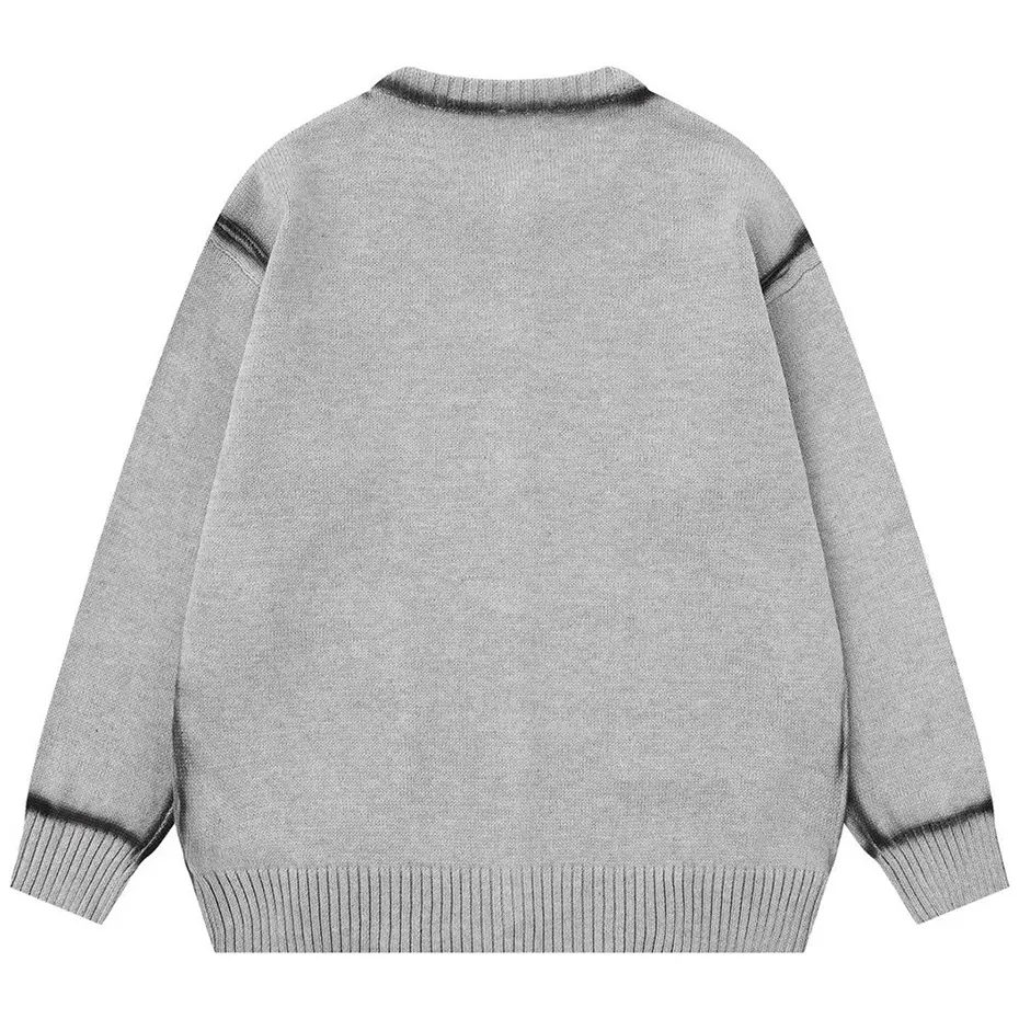Men Sweaters Graffiti Knit Cardigan Casual Loose Sweaters Streetwear Harajuku Oversized Sweaters