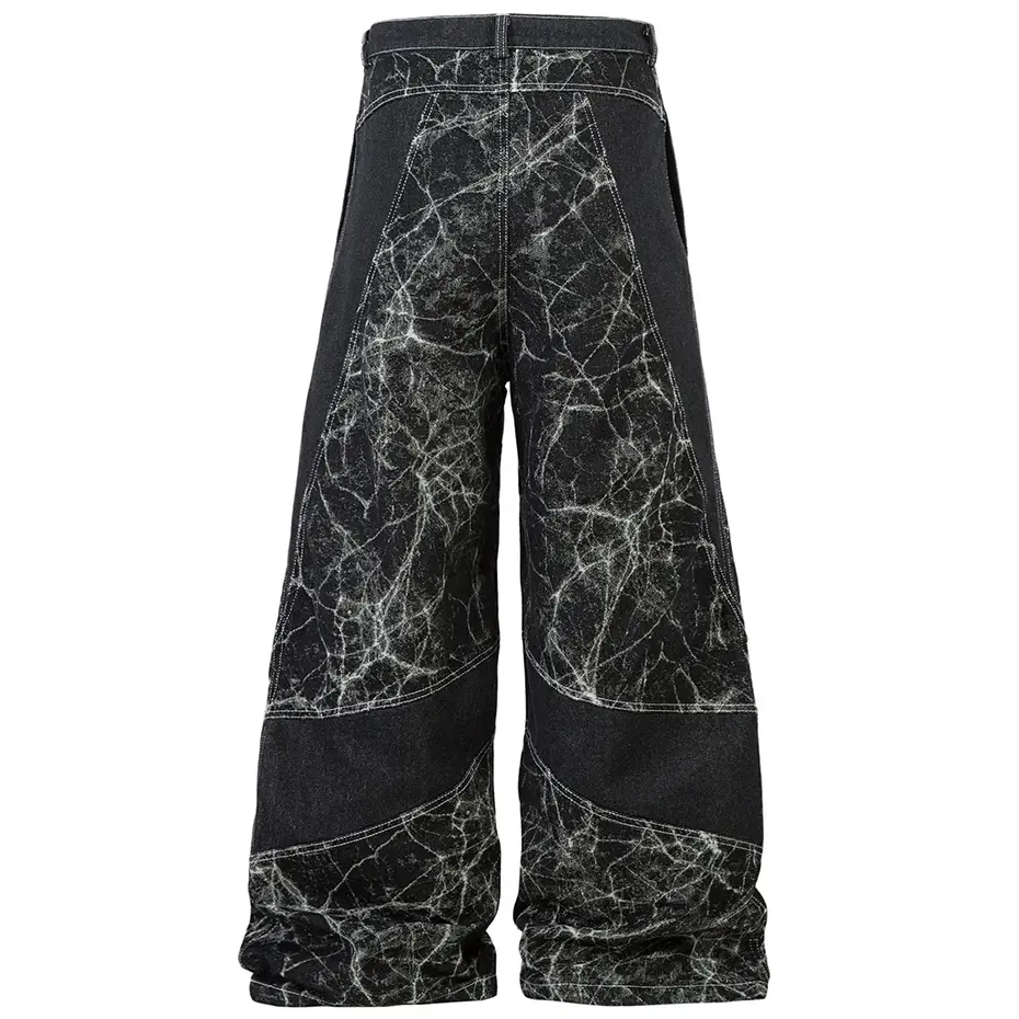 Streetwear Hip Hop Baggy Jeans Irregular Patchwork Black Wide Leg Flared Denim Pants Casual Loose Jeans