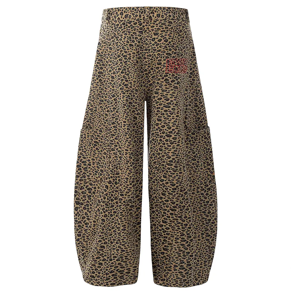 Vintage Loose Leopard Jeans Side Pocket Loose Cargo Jeans Men Streetwear Harajuku Hip Hop Baggy Jeans Trousers Denim Pants