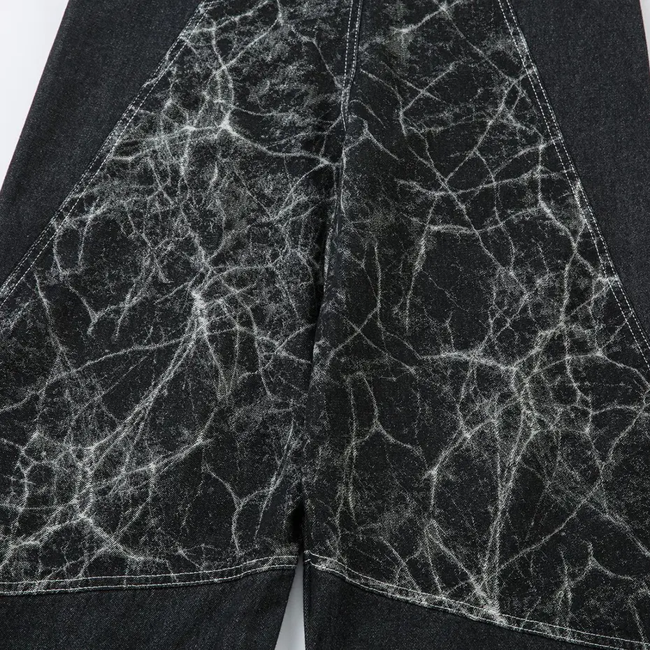 Streetwear Hip Hop Baggy Jeans Irregular Patchwork Black Wide Leg Flared Denim Pants Casual Loose Jeans