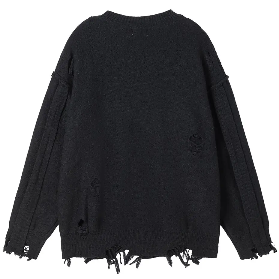 Striped Patchwork Hip Hop Sweater Ripped Loose Knit Jumper Pullover Sweaters Men Streetwear Harajuku Oversized Sweaters