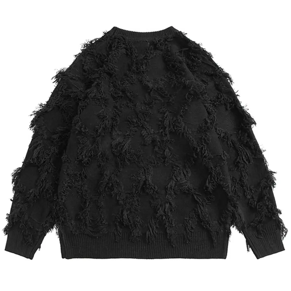 Distressed Tassel Sweaters Men's Oversized Streetwear Sweaters Black White Fashion Hip Hop Jumpers Knitted Pullovers