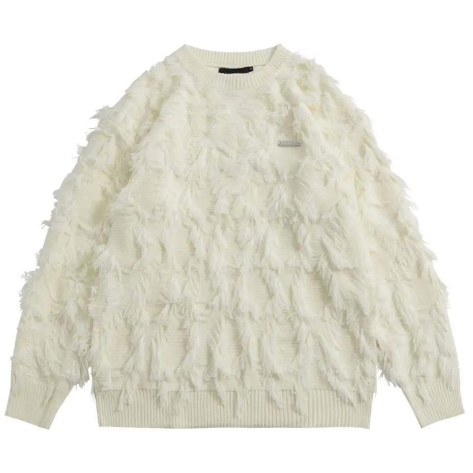 Distressed Tassel Sweaters Men's Oversized Streetwear Sweaters Black White Fashion Hip Hop Jumpers Knitted Pullovers