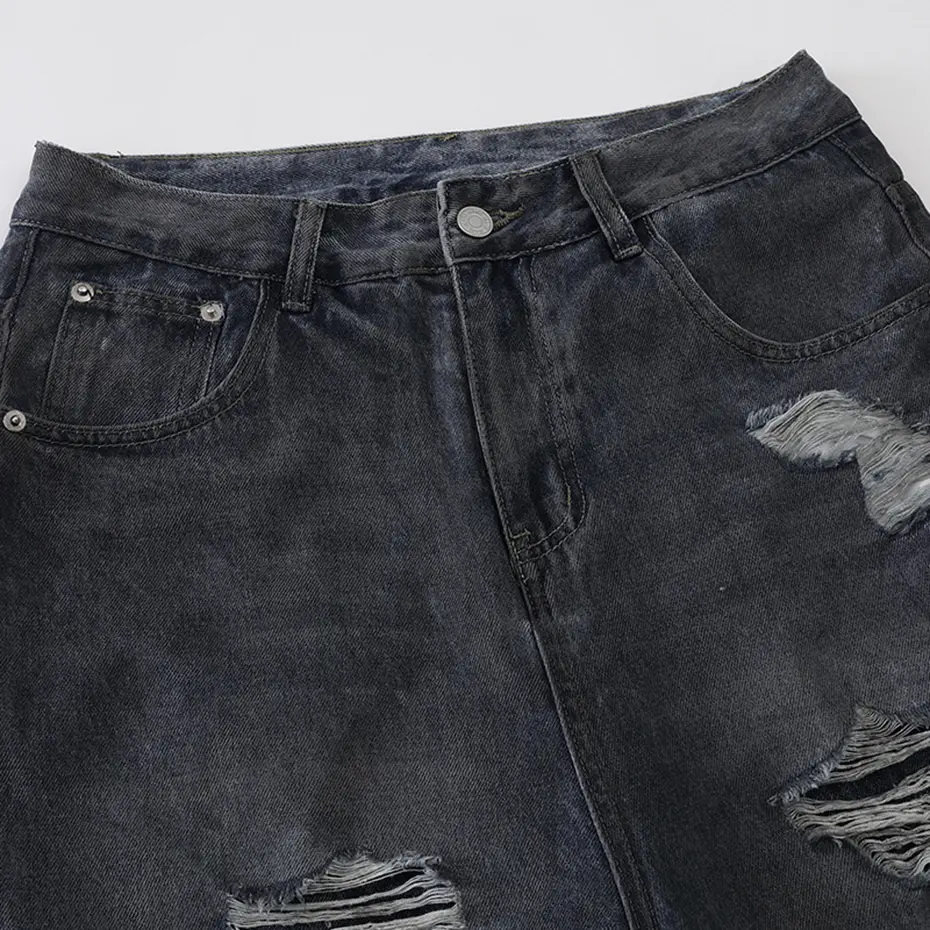 Vintage Ripped Baggy Jeans Men's Fake Two Piece Loose Straight Denim Pants Streetwear Harajuku Hip Hop Jeans