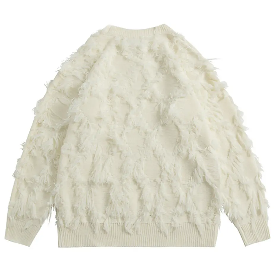 Distressed Tassel Sweaters Men's Oversized Streetwear Sweaters Black White Fashion Hip Hop Jumpers Knitted Pullovers