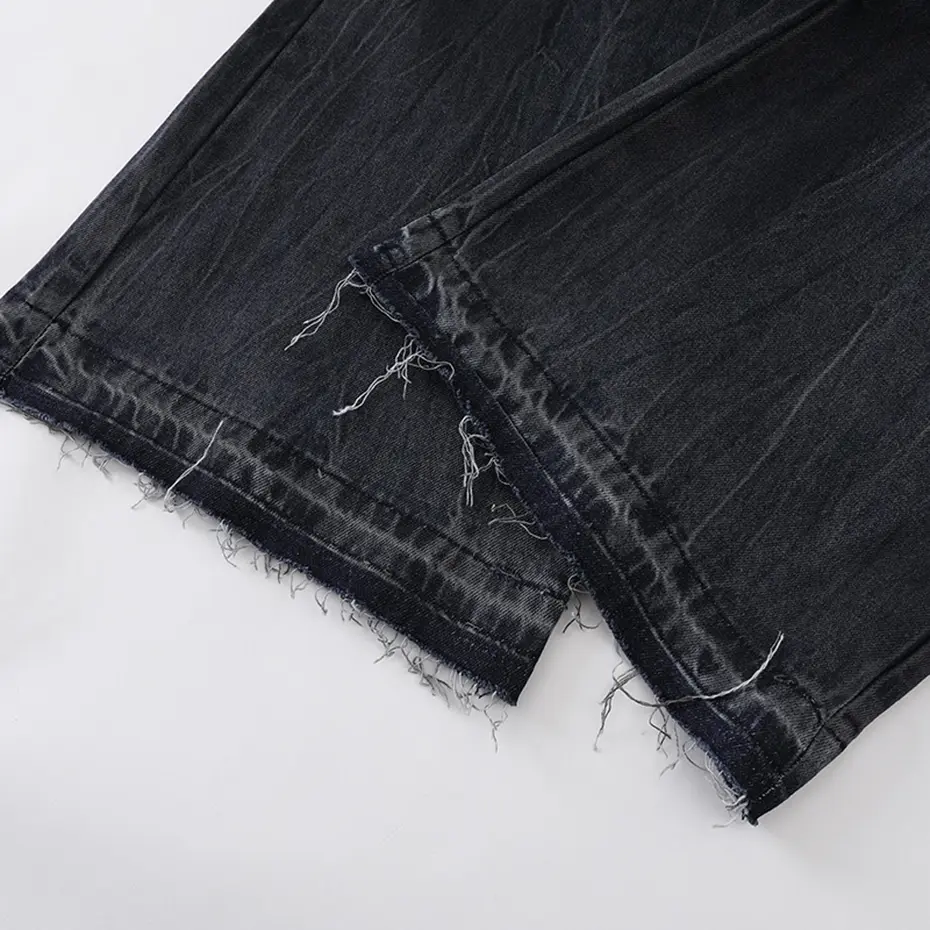 Vintage Ripped Baggy Jeans Men's Fake Two Piece Loose Straight Denim Pants Streetwear Harajuku Hip Hop Jeans