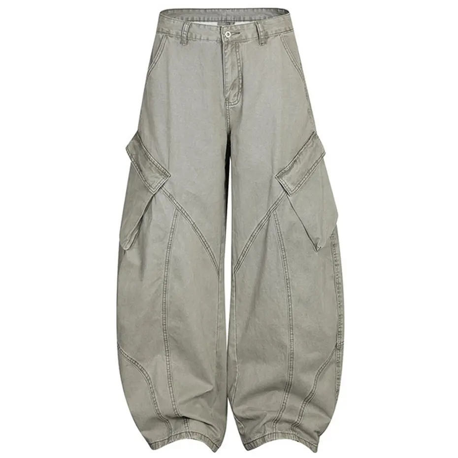 Vintage Wide Leg Baggy Jeans Men Hi Street Loose Denim Pants Side Pocket Patchwork Jeans Trousers