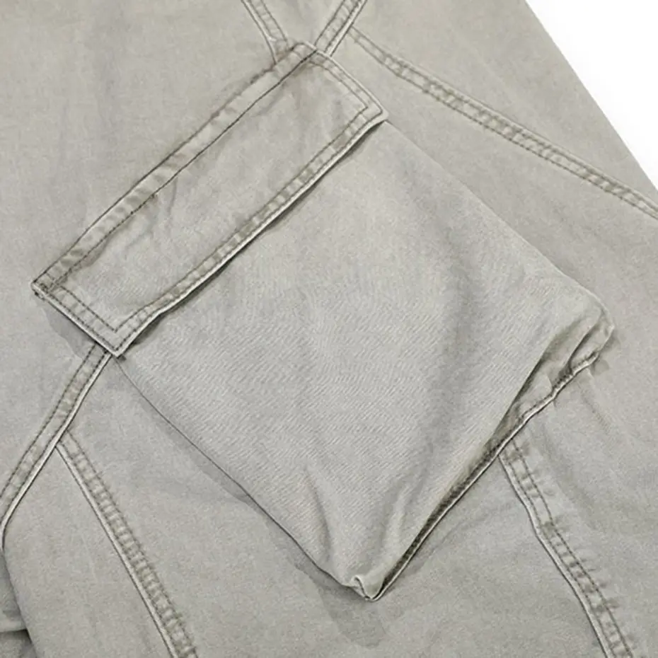 Vintage Wide Leg Baggy Jeans Men Hi Street Loose Denim Pants Side Pocket Patchwork Jeans Trousers