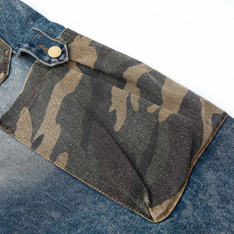 Camouflage Patchwork Baggy Jeans Men Blue Loose Casual Straight Denim Pants Streetwear Harajuku Hip Hop Jeans