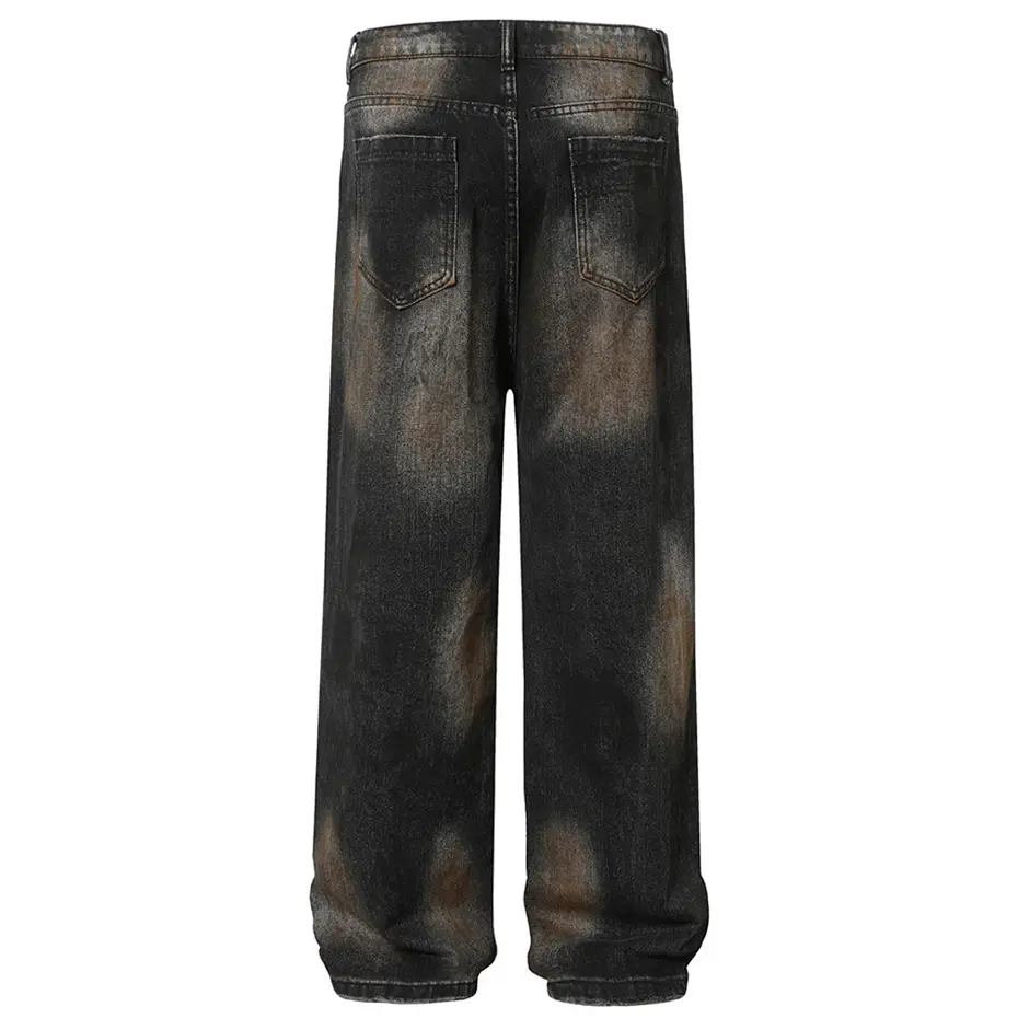 Men's Hi Street Vintage Jeans Pleated Designer Black Loose Straight Denim Pants Streetwear Harajuku Jeans Trousers 4XL