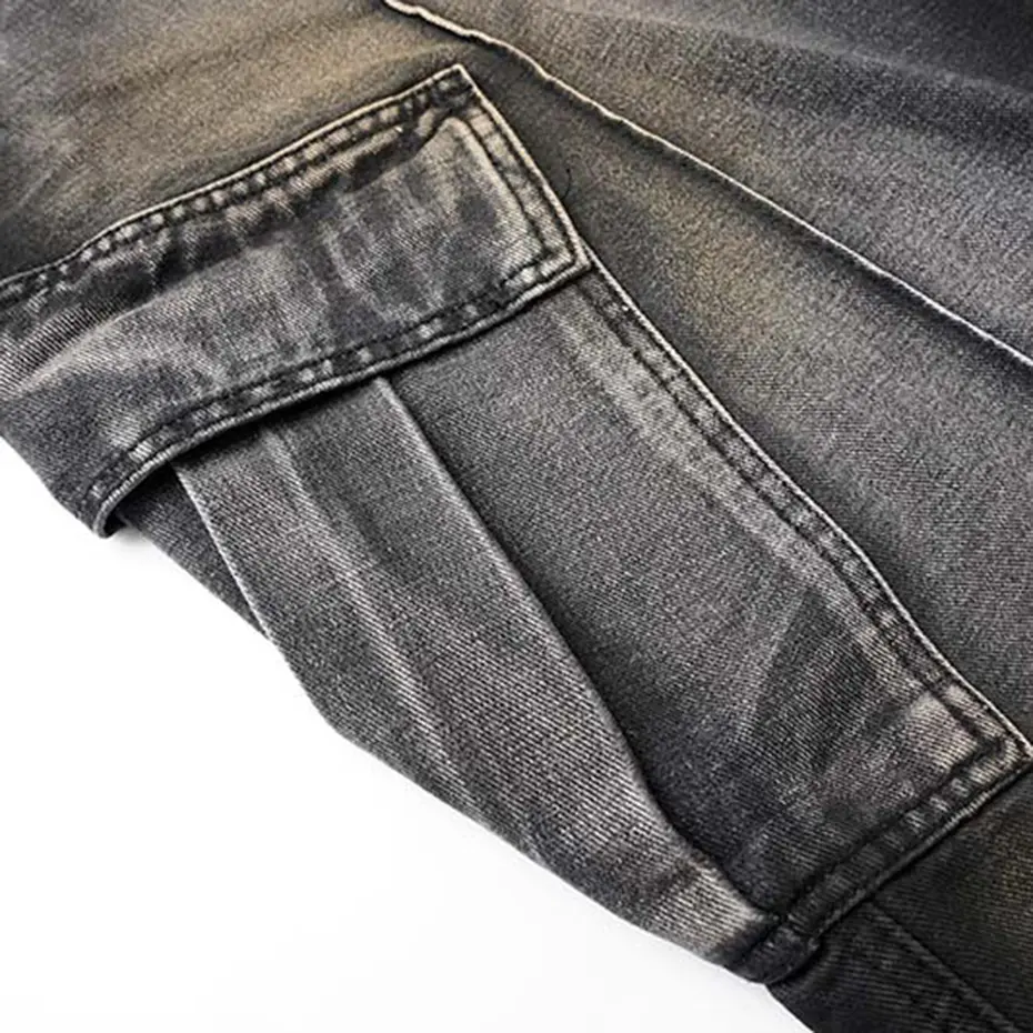 Vintage Blue Baggy Jeans Men's Streetwear Harajuku Hip Hop Jeans Side Pocket Pleated Loose Straight Denim Pants