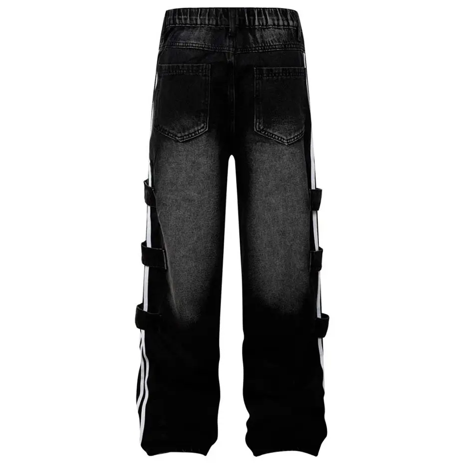 Side Striped Baggy Jeans Men's Hi Street Black Loose Straight Denim Pants Streetwear Harajuku Hip Hop Jeans Trousers