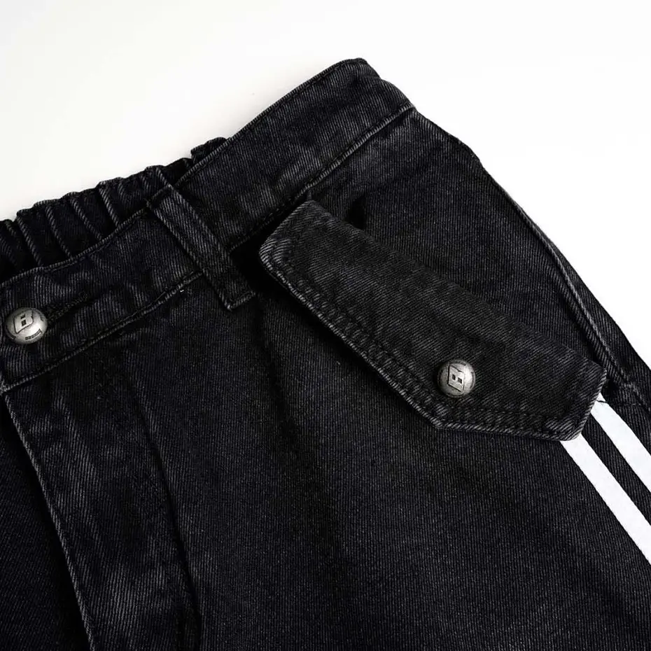 Side Striped Baggy Jeans Men's Hi Street Black Loose Straight Denim Pants Streetwear Harajuku Hip Hop Jeans Trousers