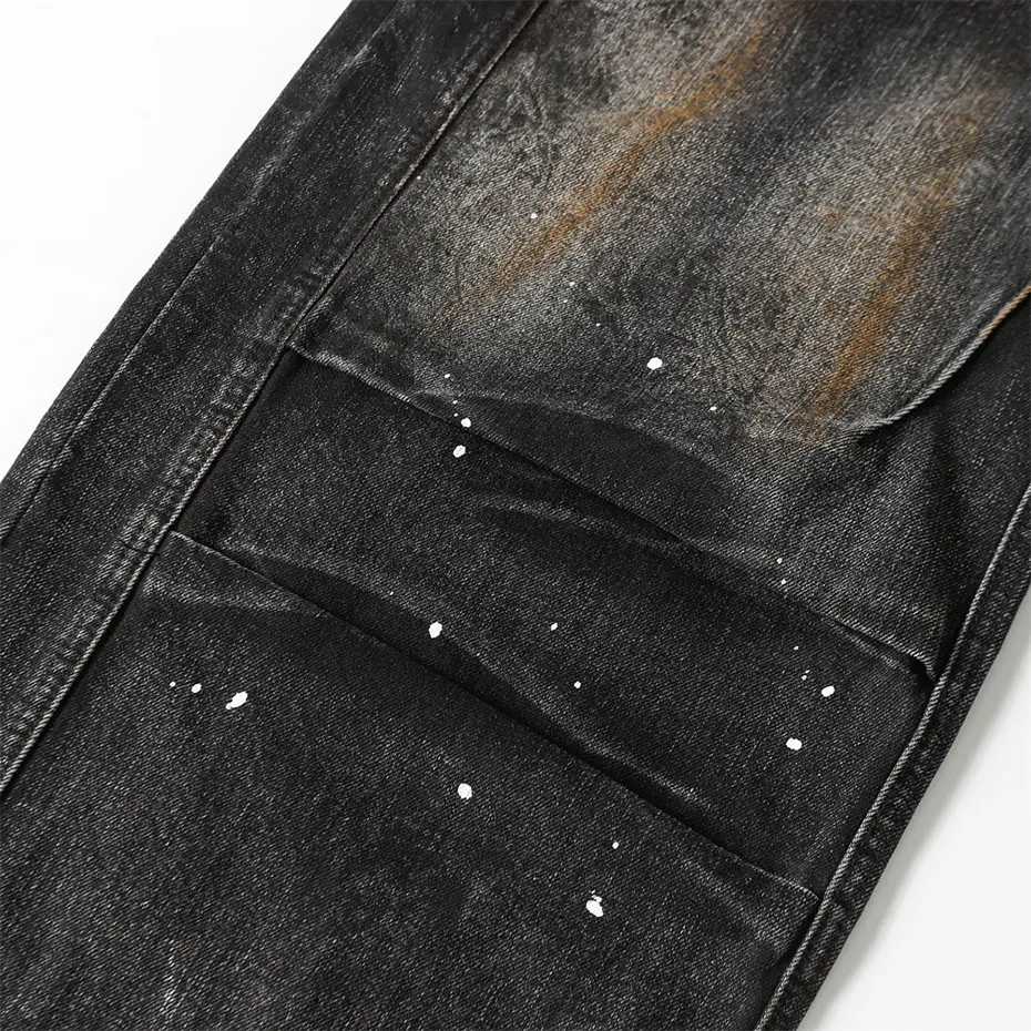 Men's Hi Street Vintage Jeans Pleated Designer Black Loose Straight Denim Pants Streetwear Harajuku Jeans Trousers 4XL