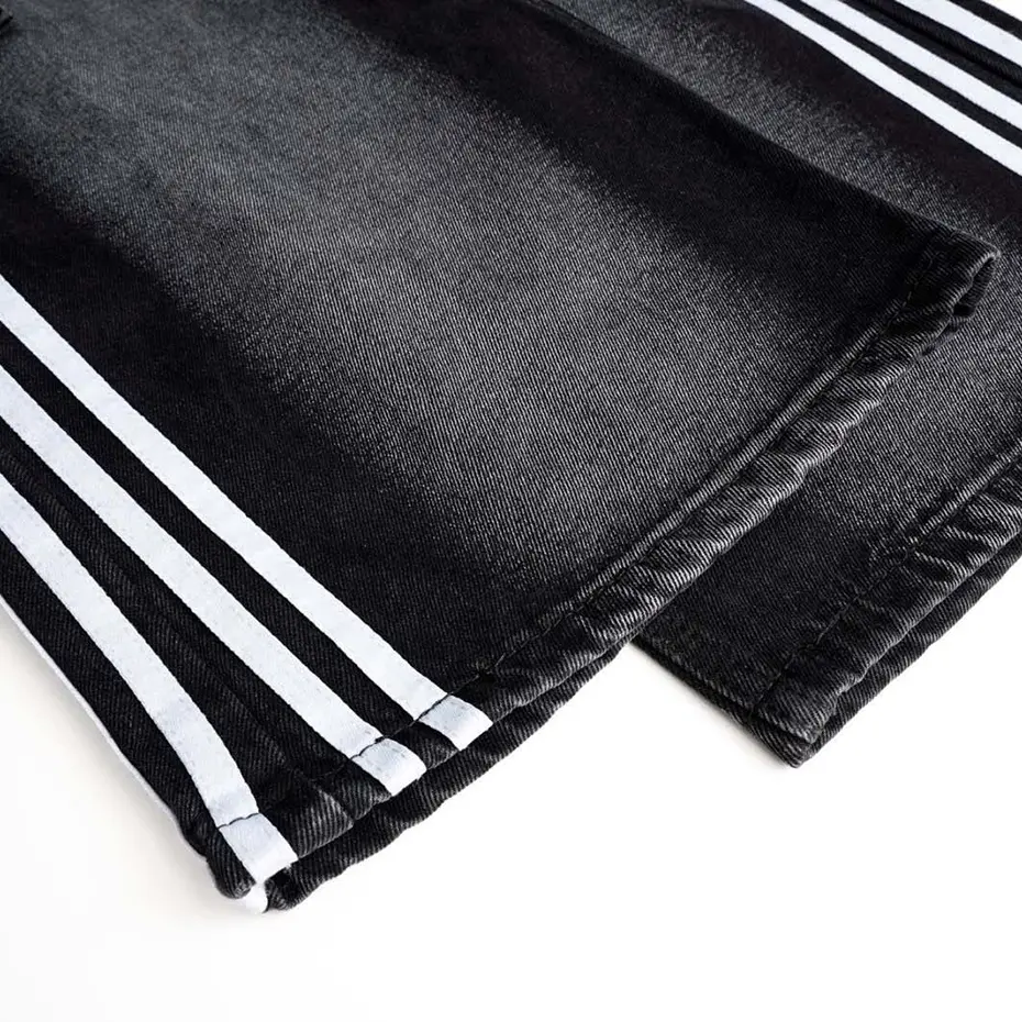 Side Striped Baggy Jeans Men's Hi Street Black Loose Straight Denim Pants Streetwear Harajuku Hip Hop Jeans Trousers