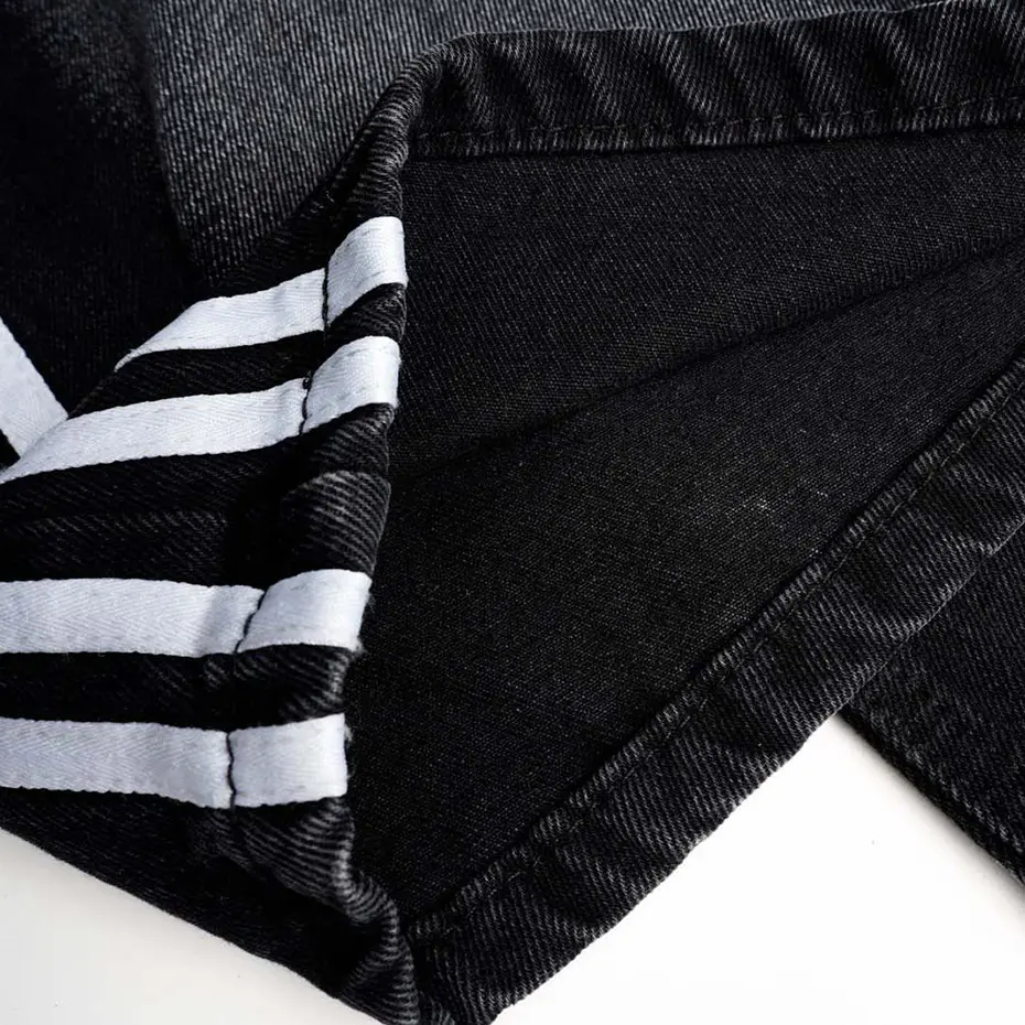 Side Striped Baggy Jeans Men's Hi Street Black Loose Straight Denim Pants Streetwear Harajuku Hip Hop Jeans Trousers