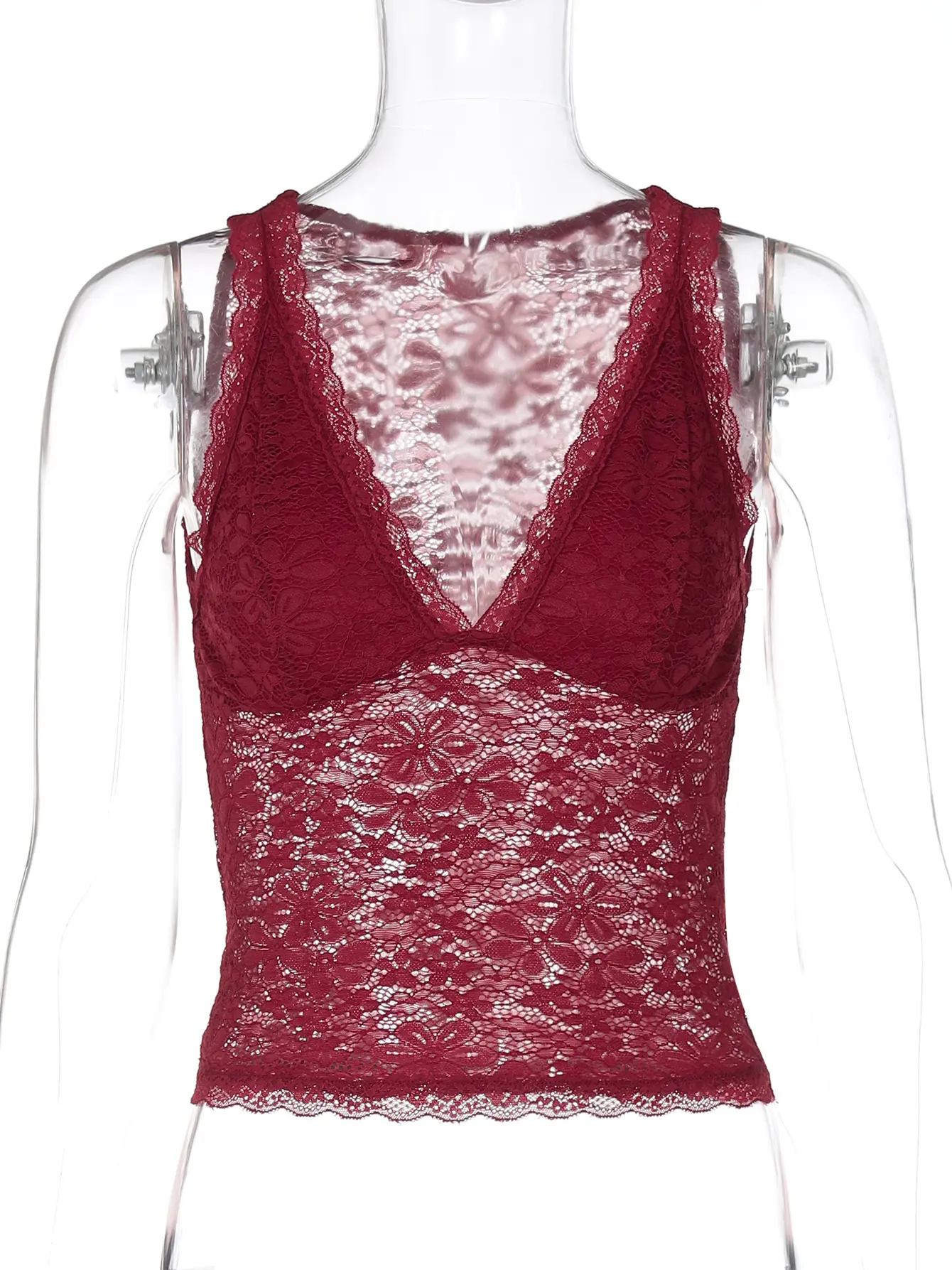 Hugcitar Floral Print Lace V Neck Sexy See Through Crop Camis Top Summer Women Fashion Y2K Outfits Streetwear Vacation Party